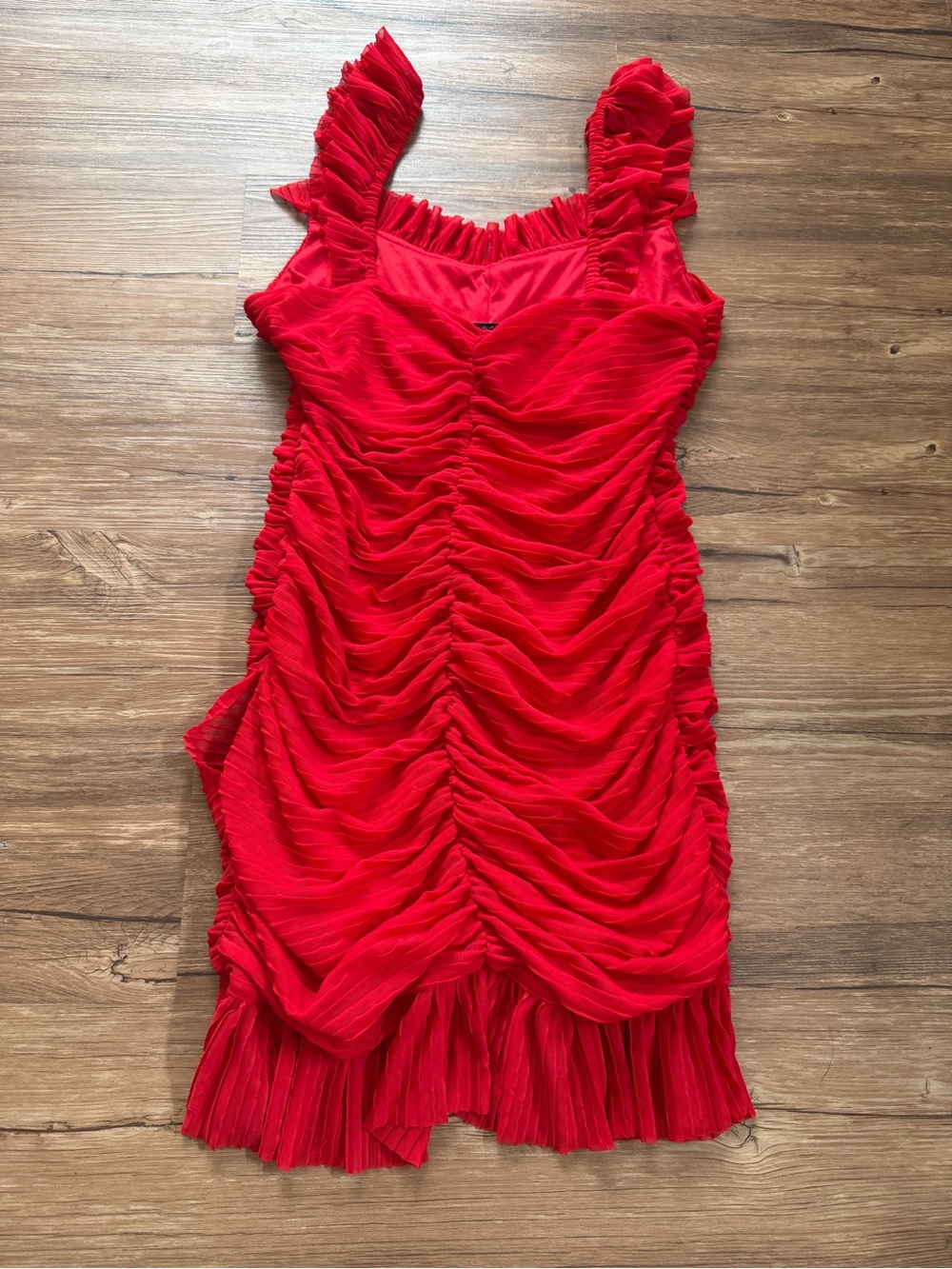 Zara Red Ruched Mini Dress with Ruffle Straps